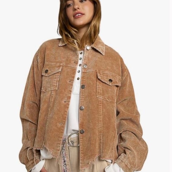 POL Corduroy Button Up Jacket Brown Raw Hem Western Fall Boho Style Women’s M - Picture 2 of 12